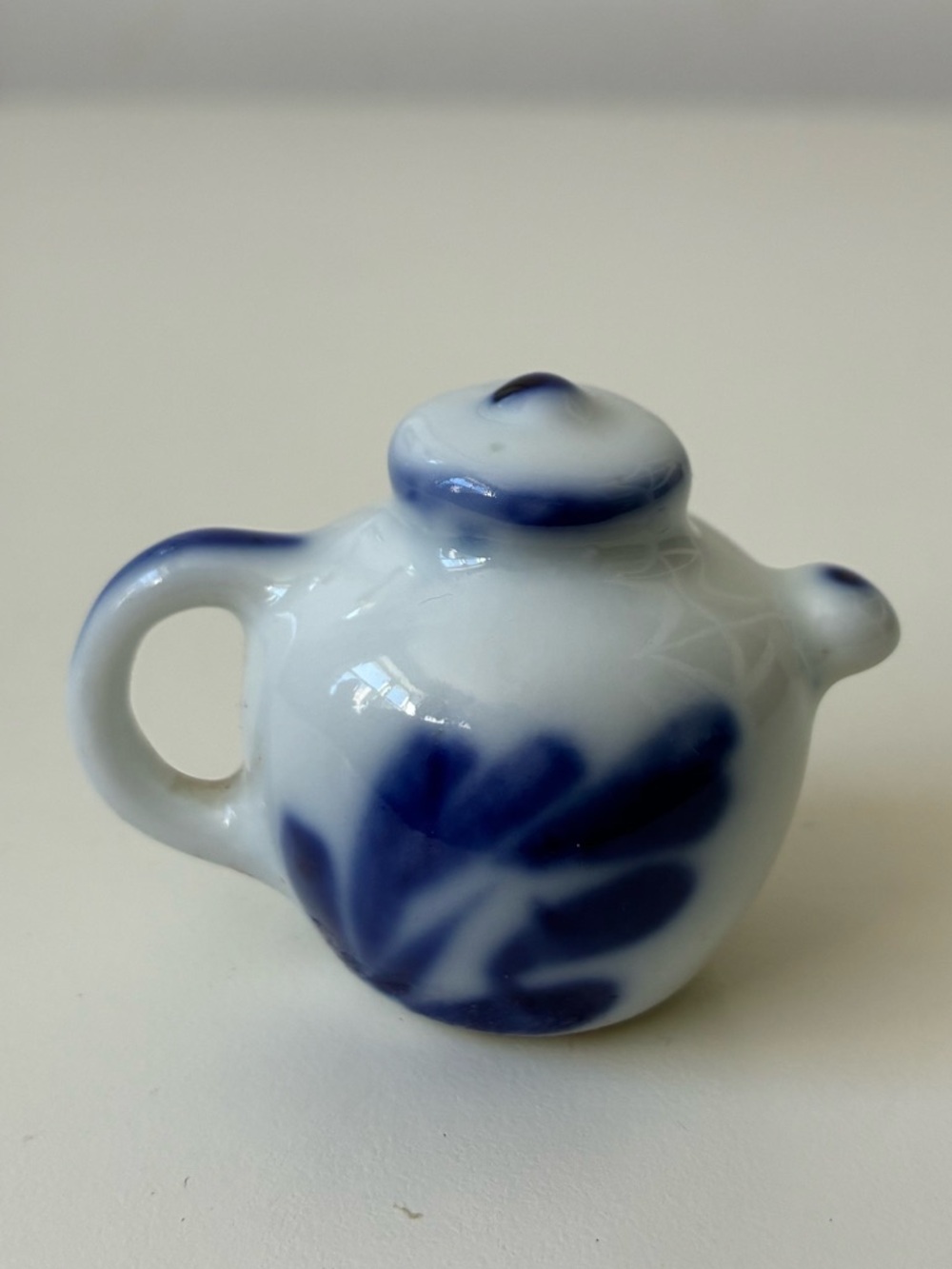 Vintage Mini Blue and White Ceramic Teapot Figurine Miniature - Delft Style